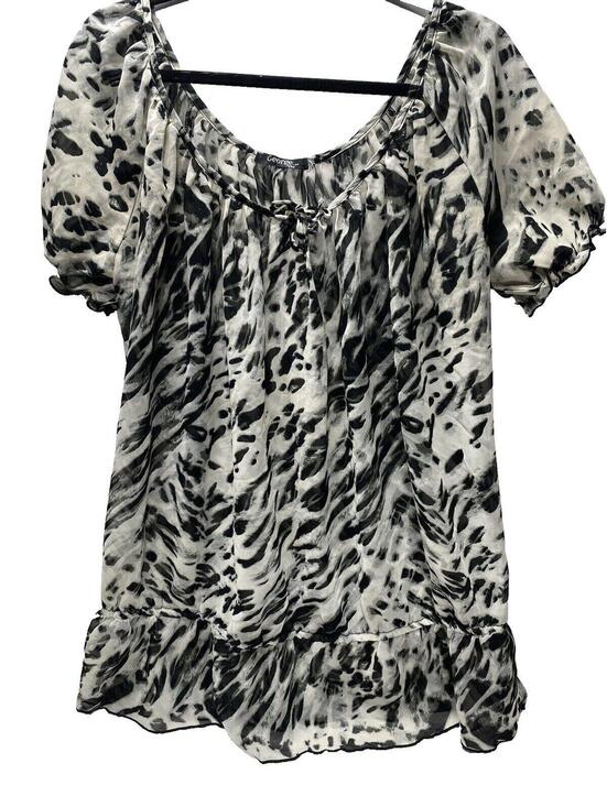 Tops - Women’s Black & White Tiger Print Dress Shirt, Size 1X, Good Condition